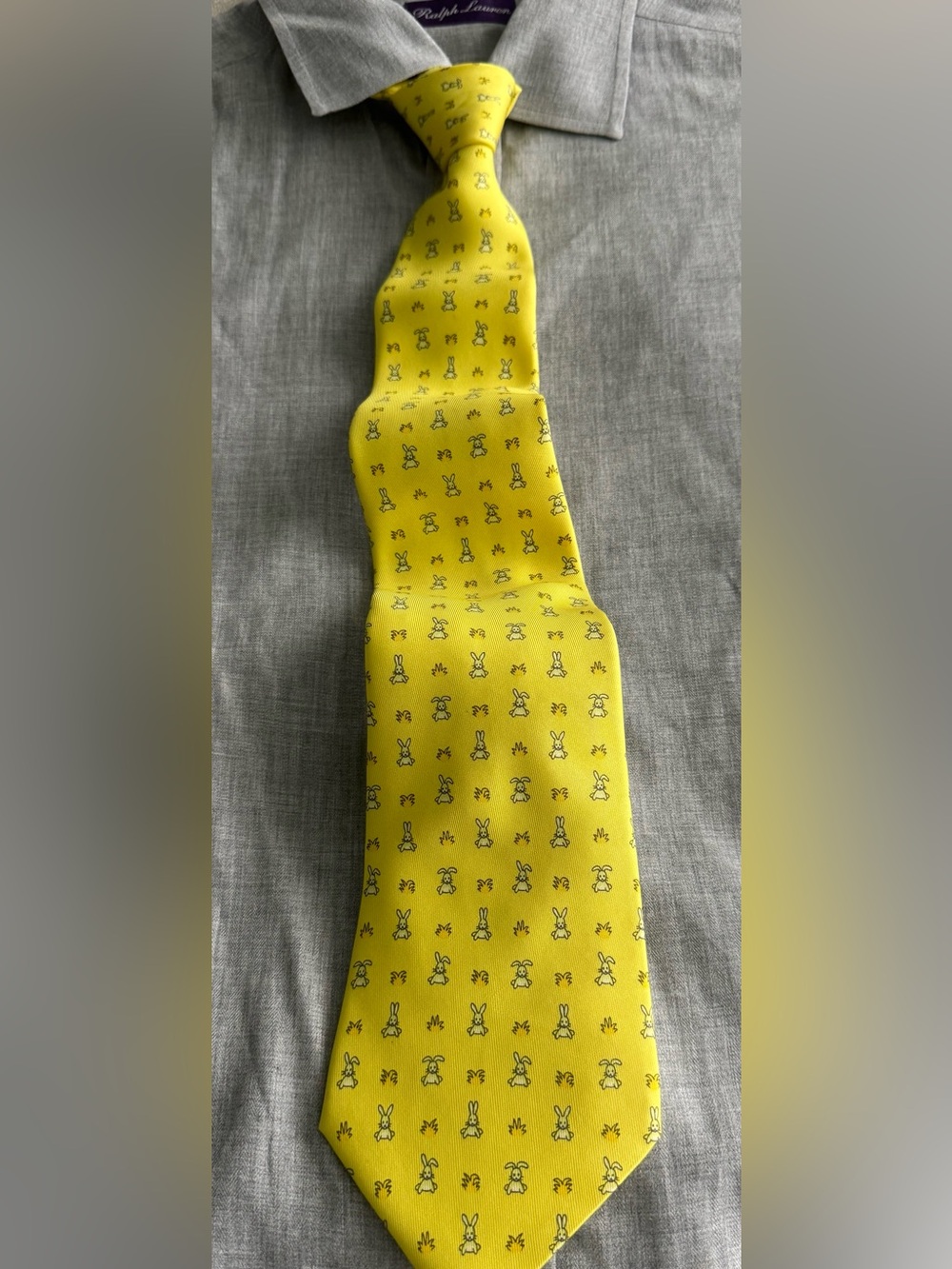 Hermes Yellow Silk Tie with Bunny Motif